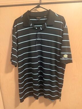 Men's Black Polo with Light Blue Stripes - The Tribe